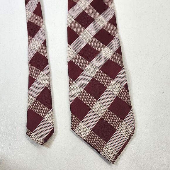VTG Christian Dior Mens Diamond Print Neck Tie Red White Blue - Picture 2 of 5